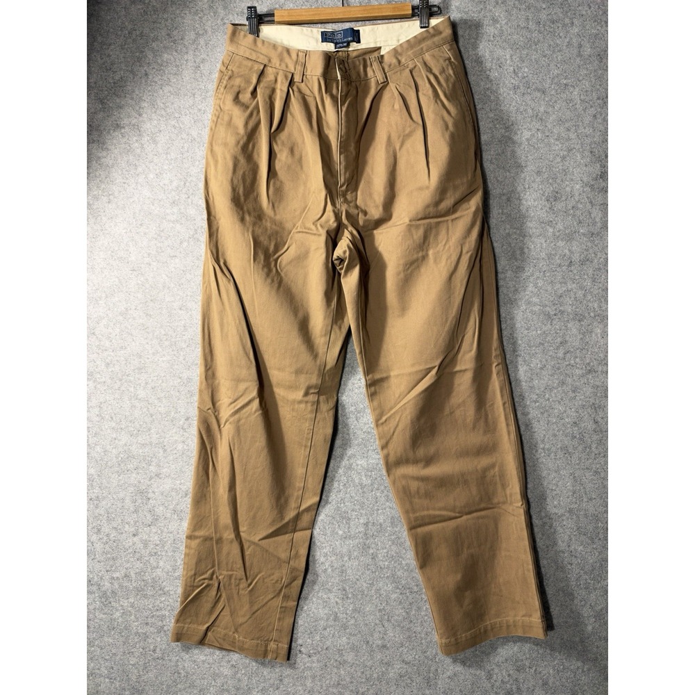 Vintage Polo Ralph Lauren Andrew Pant Khaki Pleated Chinos 33x31 90s Cotton Prep